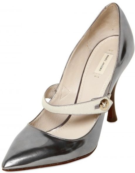 Marc Jacobs 100mm Laminated Leather Mary Jane Pumps in Silver (pewter) | Lyst