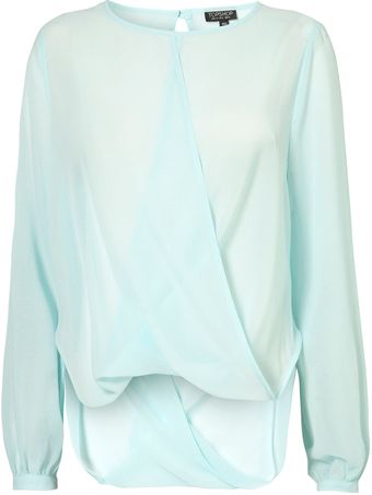 Topshop Drape Front Longsleeve Top - Lyst