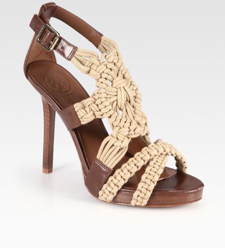 Tory Burch Fleur Jute Rope  Leather Sandals in Beige (natural) | Lyst