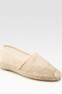Valentino Semi-sheer Lace and Leather Espadrille Loafers - Lyst