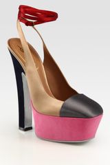 Yves Saint Laurent Satin and Suede Colorblock Platform Pumps