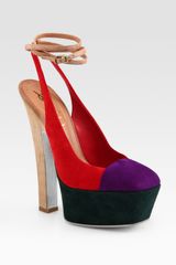 Yves Saint Laurent Tie-up Suede Colorblock Platform Pumps