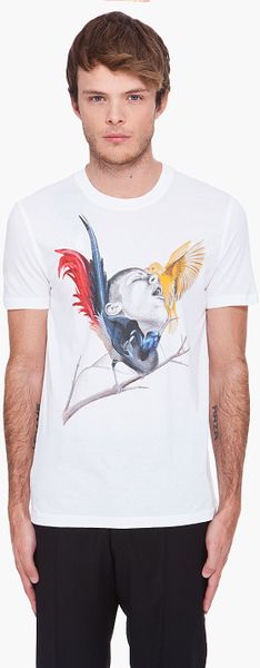 Givenchy Man with Birds Print Tshirt in White for Men - Lyst