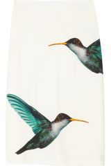 Jil Sander Lapis Hummingbird-print Satin-twill Skirt