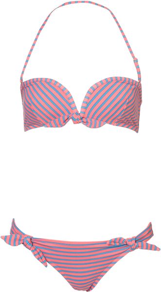 Topshop Stripe Bandeau Bikini in Pink - Lyst