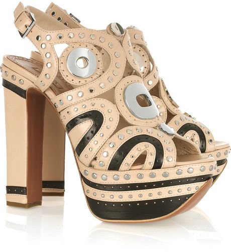 Alaïa Embellished Leather Platform Sandals in Beige (nude) - Lyst