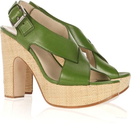 Kors By Michael Kors Dillon Leather and Raffia Sandals in Green | Lyst