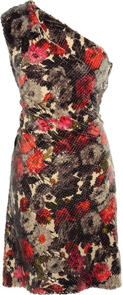  Sequined Floral-print One-shoulder Dress 