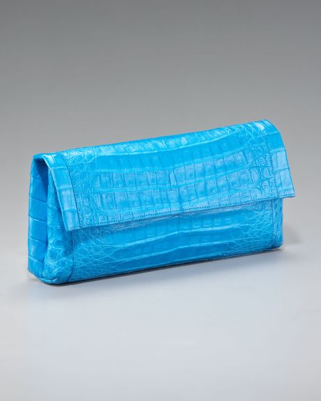 Nancy Gonzalez Crocodile Foldover Clutch in Blue (gray)