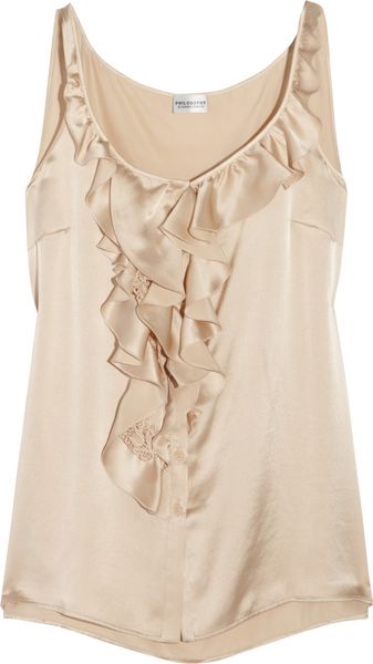Philosophy Di Alberta Ferretti Ruffled Silk Top in Beige (blush) - Lyst