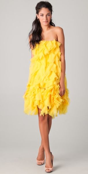 Reem Acra Ruffled Cocktail Dress in Yellow (lemon)