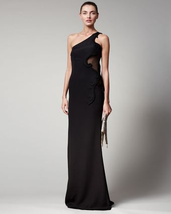  Embroidered One-shoulder Gown 