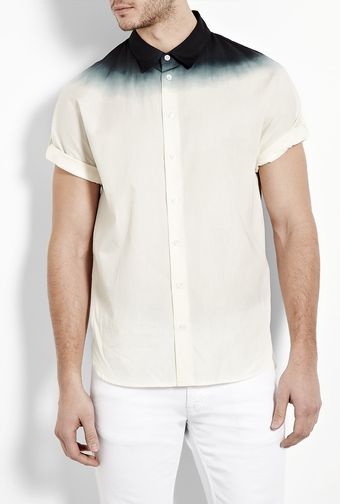  White Black Dip Dyed Short Sleeve Shirt 