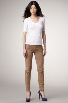 7 For All Mankind Skinny Golden Wheat Shimmer Cropped Jeans - Lyst