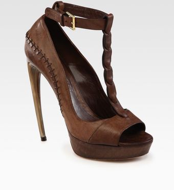 Alexander McQueen Leather Tstrap Hornheel Platform Pumps - Lyst