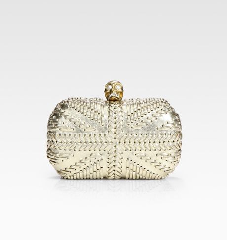 Alexander Mcqueen Metallic Leather Skull Clutch in Gold - Lyst
