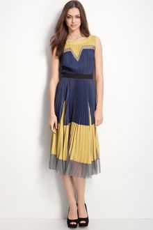 BCBGMAXAZRIA Pleated Colorblock Dress - Lyst