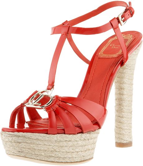 Dior Patent Platform Espadrille Sandal in Red (blue) - Lyst