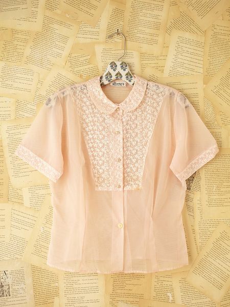 Free People Vintage Sheer Peter Pan Collared Top in Pink (pink/rose) - Lyst