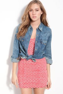 Free People Distressed Denim Western Shirt - Lyst