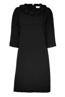 Goat Black Ruffle Neck Wool Crepe Dress - Lyst