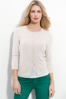 Halogen Three Quarter Sleeve Crewneck Cardigan - Lyst