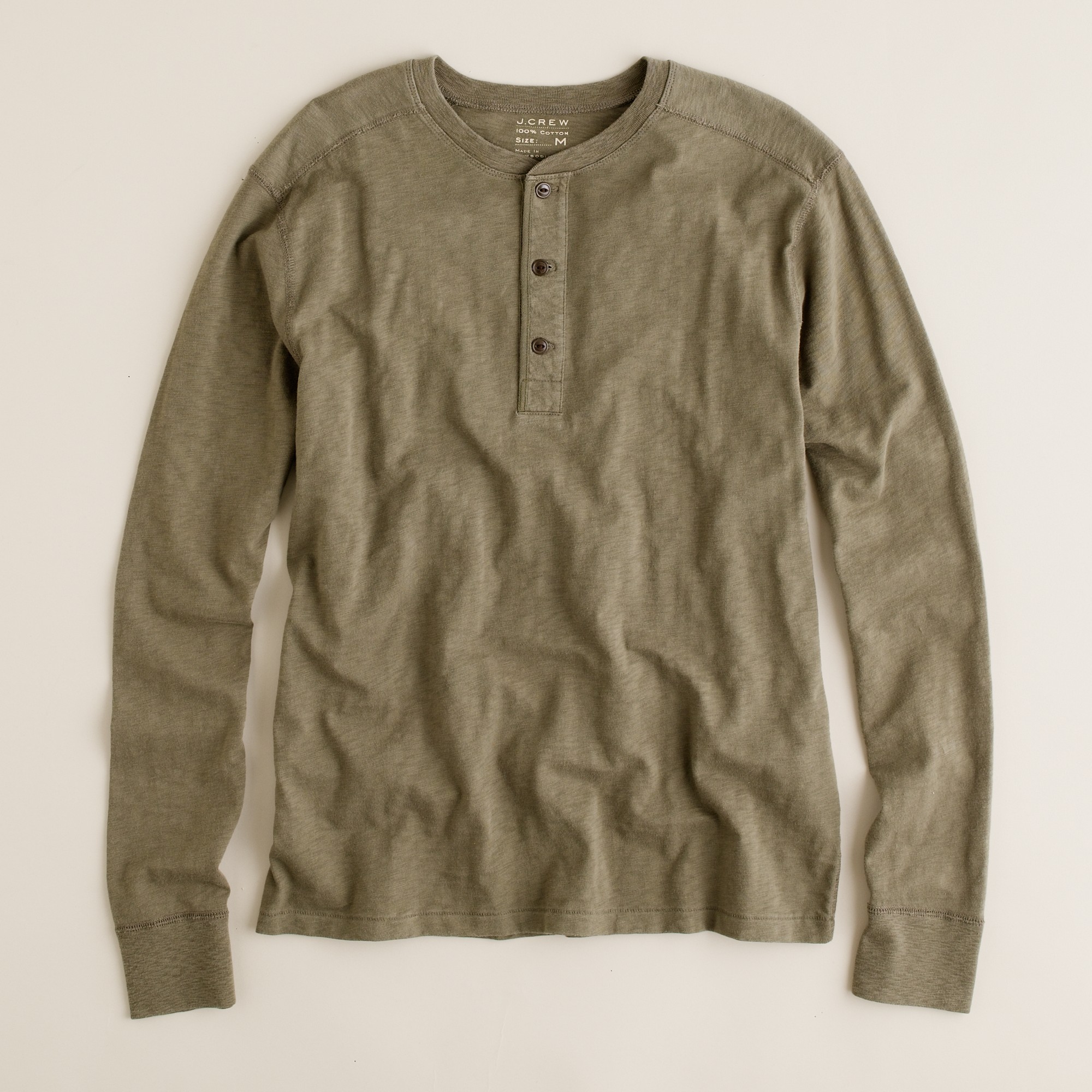 J.crew Slub Cotton Henley in Slim Fit in Green for Men (deep olive) Lyst