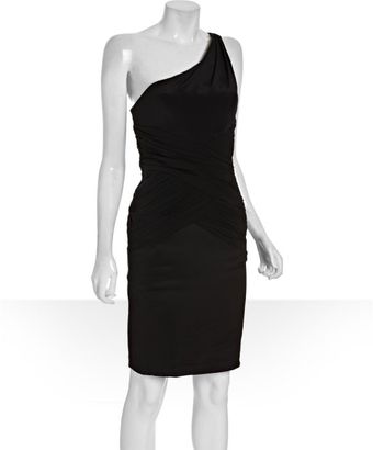 Nicole Miller Black Stretch Silk One Shoulder Pleated Waist Dress - Lyst