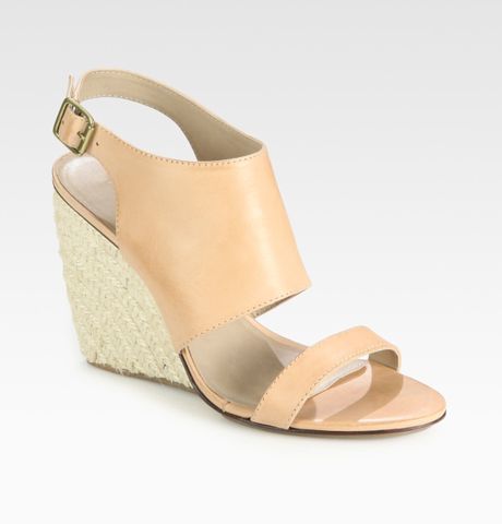 Rebecca Minkoff Leather Slingback Wedge Sandals in Beige (natural) - Lyst