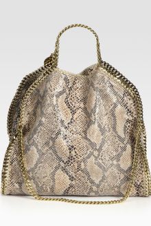 Stella McCartney Snake-printed Linen Falabella Foldover Tote Bag - Lyst