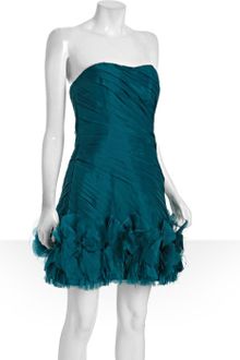 Theia Teal Silk Organza Strapless Flower Detail Dress - Lyst