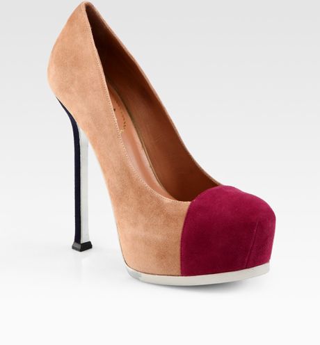 Yves Saint Laurent Suede and Metallic Leather Colorblock Pumps in Pink (rose-beige) - Lyst