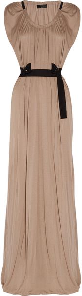 Amanda Wakeley Draped Belted Jersey Maxi Dress - Lyst