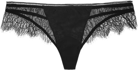 Kiki De Montparnasse By Julia Restoin Roitfeld Chantilly Lace and Charmeuse Thong in Black - Lyst