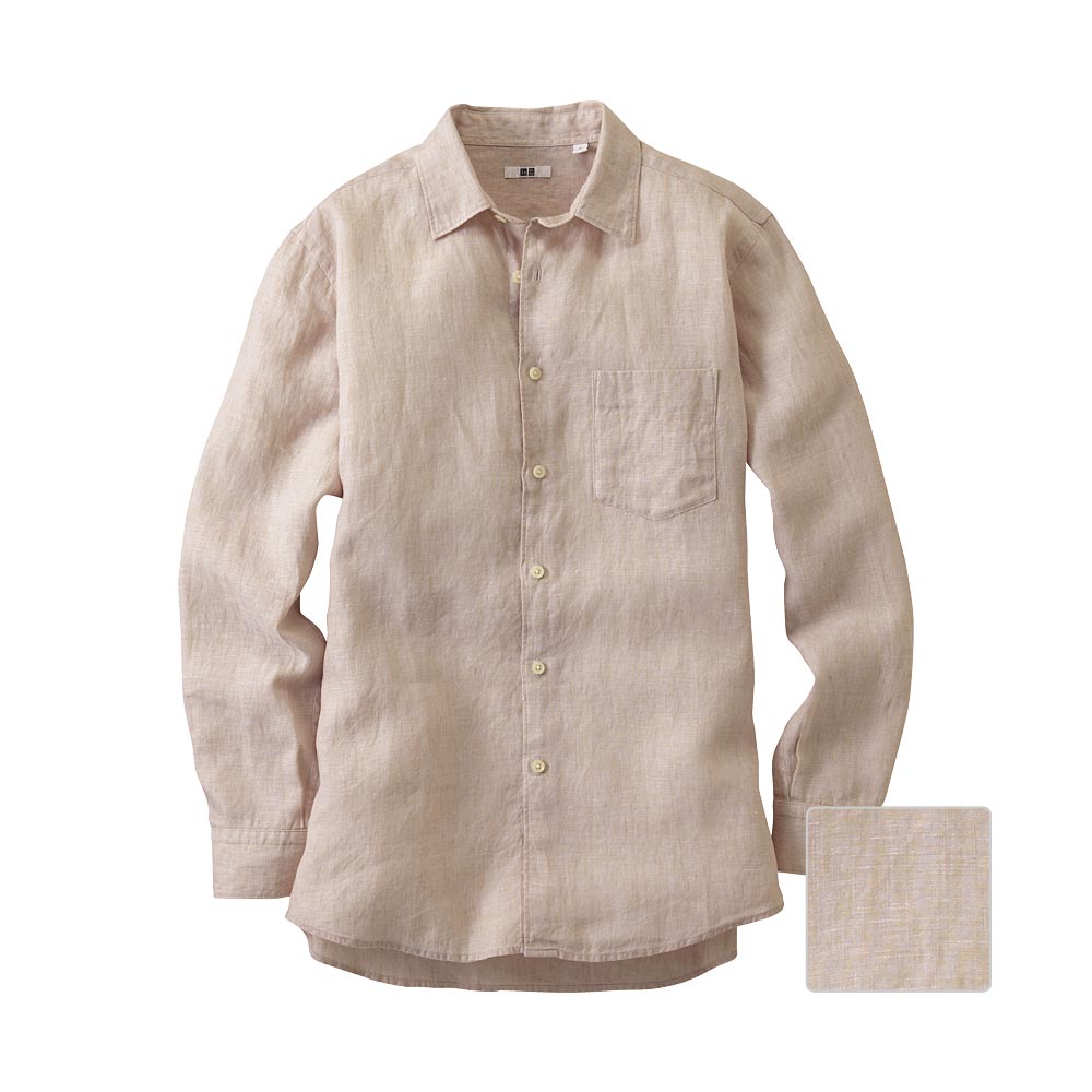 Uniqlo Men Premium Linen Long Sleeve Shirt in Khaki for Men Lyst