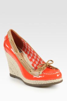 Milly Leather and Patent Leather Espadrille Wedge Boat Shoes - Lyst