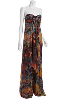 Nicole Miller Poppy Floral Print Silk Strapless Maxi Dress - Lyst