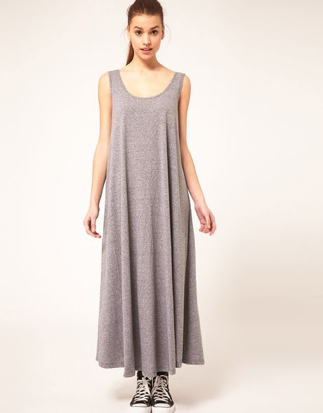 American Apparel A Line Maxi Dress in Blue (pepperedgrey)