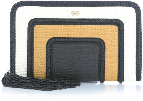 Anya Hindmarch Tricolour Straw Clutch Bag in Beige (black) - Lyst