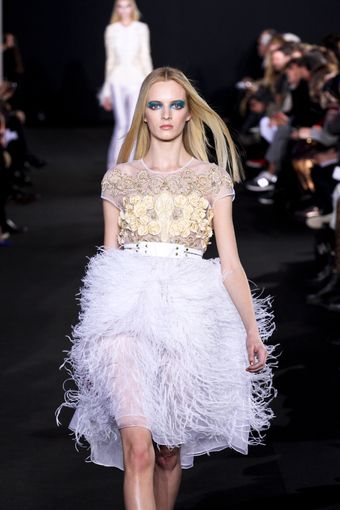 Prabal Gurung Fall 2012 Full Feather Trimmed Sheer Skirt In White - Lyst