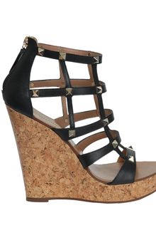 Valentino Wood Wedge Rockstud Sandal - Lyst