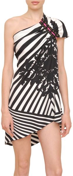 Versace Two Colored One Shoulder Silk Crepe Dress in Black - Lyst