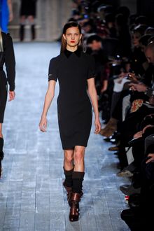 Victoria Beckham Fall 2012 Short Sleeve Black Dress with Contrast Polo Collar  - Lyst