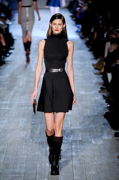 Victoria Beckham Fall 2012 Short Black Sleeveless Dress with Cheerleader Shirt and Turtleneck Top  in Black - Lyst