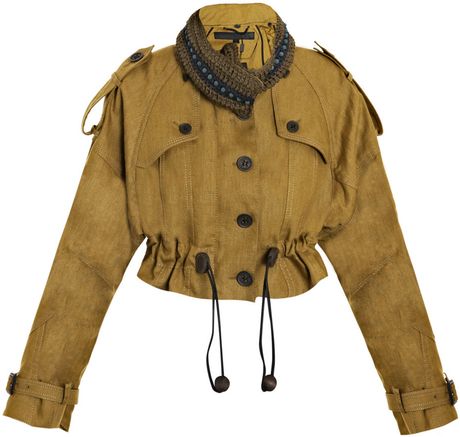 Burberry Prorsum Linen Cropped Jacket in Green - Lyst