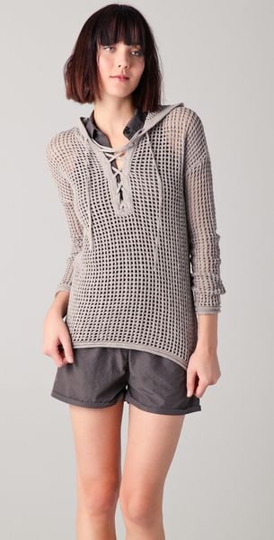 James Perse Open Stitch Lace Up Sweater - Lyst