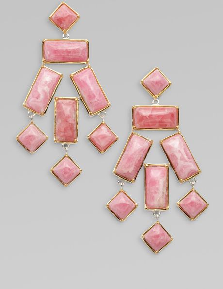 Kara Ross Rhodocrosite Chandelier Earrings in Pink (gold) - Lyst