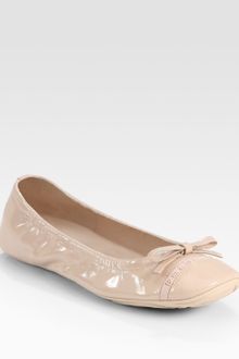 Prada Patent Leather Bow Ballet Flats - Lyst