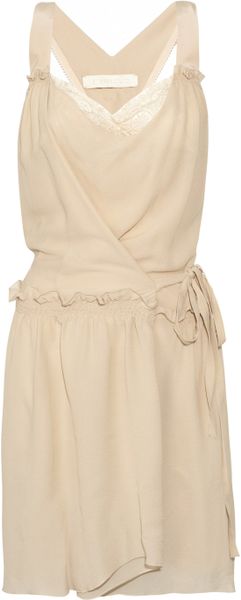 Vanessa Bruno Stretchsilk Crepe and Lace Dress in Brown (tan) - Lyst