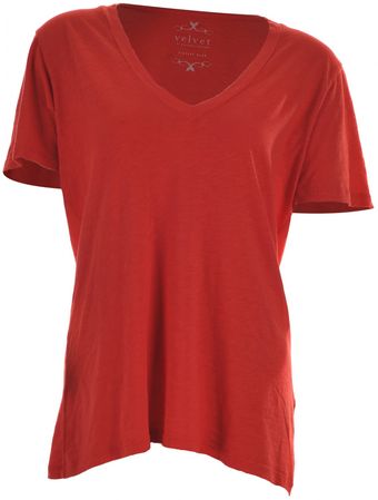 Velvet Red V-neck Slub Cotton T-shirt - Lyst